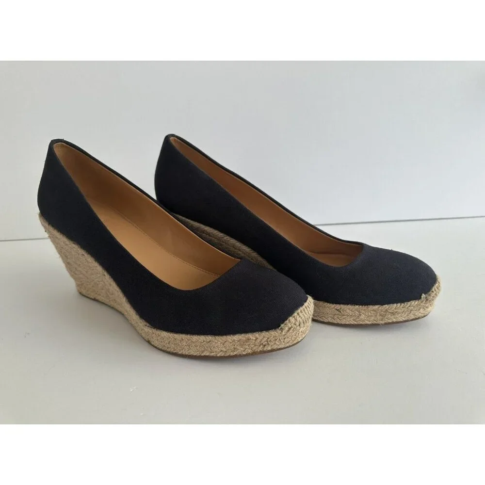 J.‎ Crew Seville Women's Navy Blue Closed Toe Canvas Wedge Espadrille Shoes 9.5